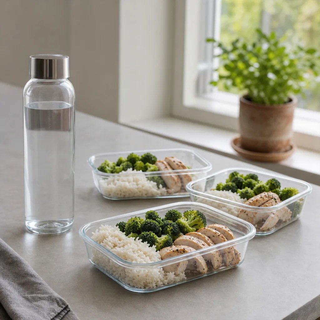 Proteinrika portionslådor för träning med kyckling, ris och grönsaker