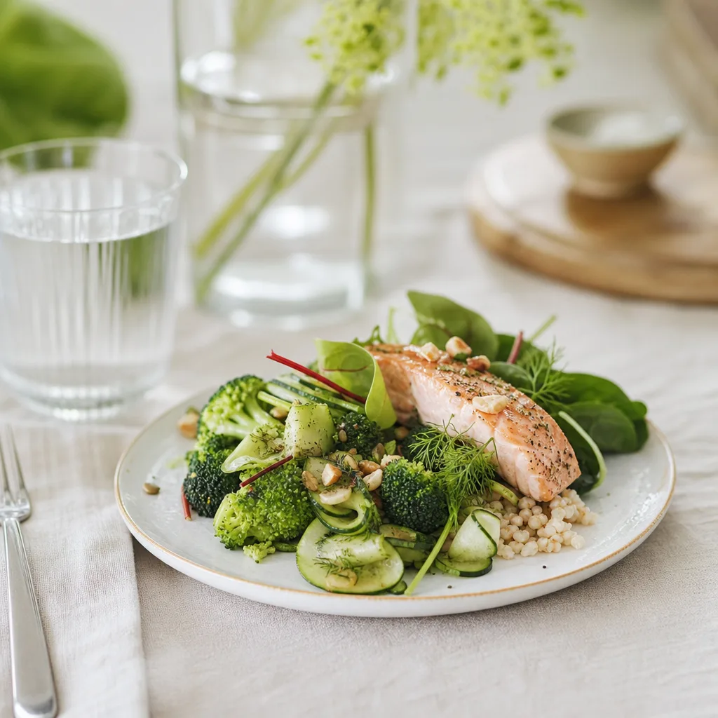 Kalorismart matkasse för viktnedgång med portionskontrollerade rätter, mycket grönt och protein