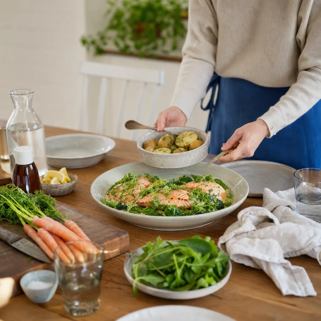 Jämförelse av populära matkassar med råvaror och färdiga middagar på ett köksbord