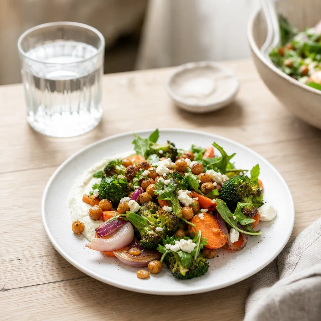 Balanserad tallrik med grönsaker och protein från en matkasse för viktnedgång