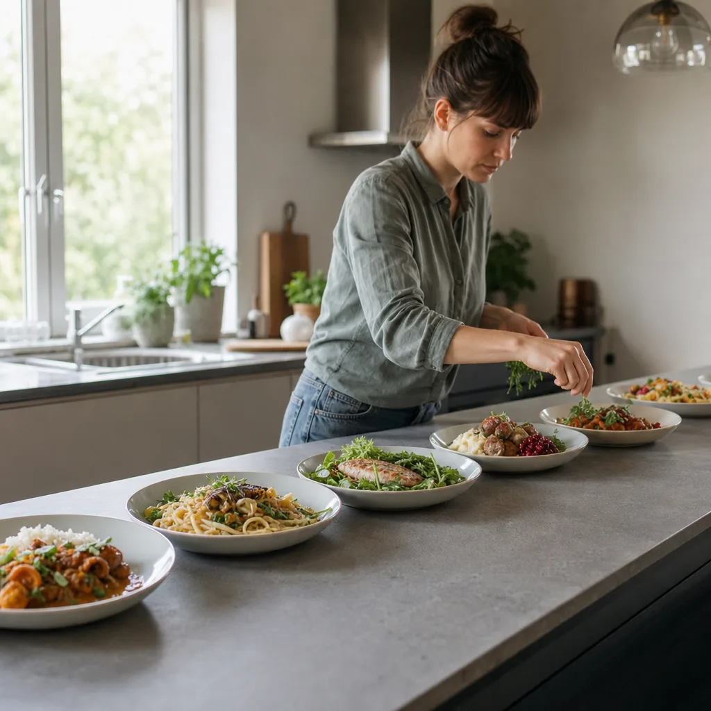 Flera matkassar uppradade på en köksbänk redo att jämföras