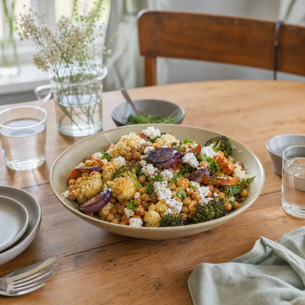 Vegetarisk matkasse med färska grönsaker, baljväxter och recept för veckans gröna middagar